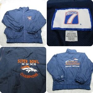 Denver‎ Broncos Super Bowl Jacket Mens Large Logo 7 Blue Windbreaker Vintage 90s